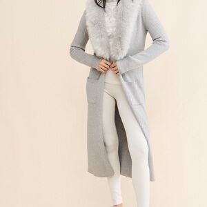 Bran MU MU
 Gray Trench Coat with Fur Collar